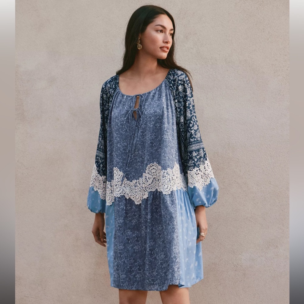LOFT Tall Lace Paisley Tie Mini Dress NWT